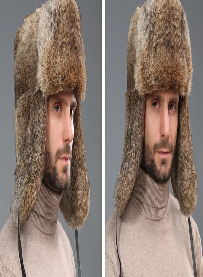 BSYLOO Earflap Trapper Hat for Winter Aviator Windproof Hat Ski Trooper Hat Cap Faux Rabbit Fur Cap for Men Women Brown - Image 5
